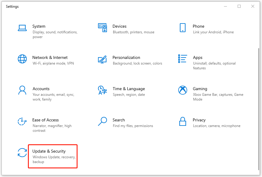 Select Update & Security