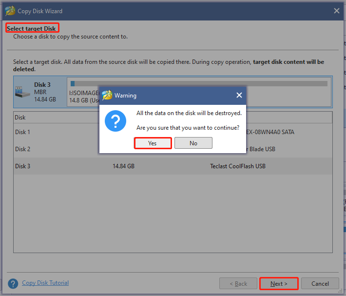 choose the target disk