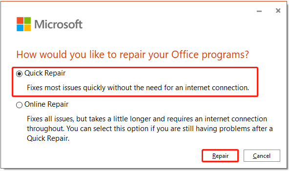 Select Quick Repair