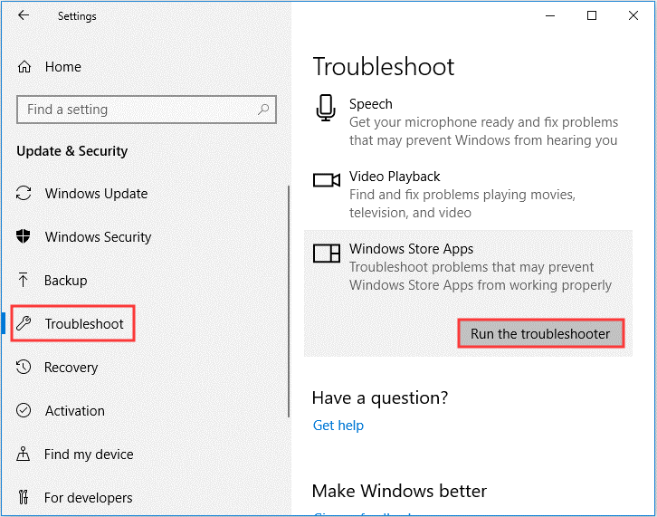 run Windows Store Apps Troubleshooter