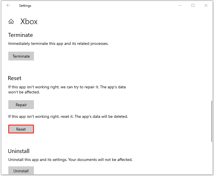 Reset the Xbox app