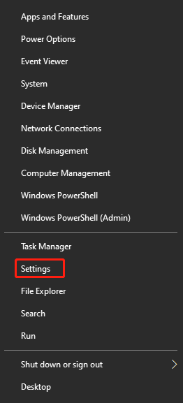 open settings from start menu
