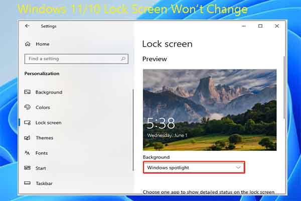 lock screen not changing windows 10