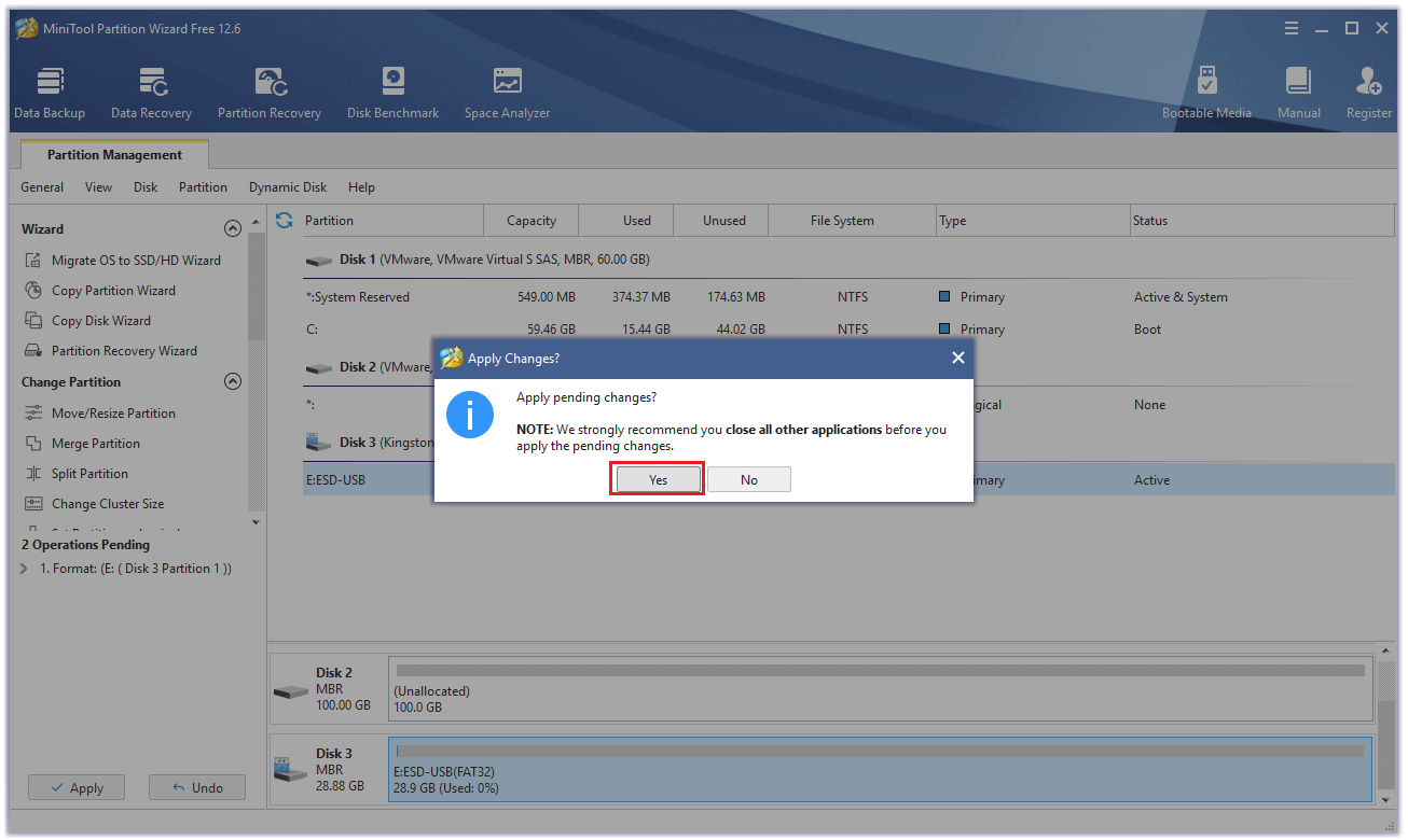 click Yes to confirm