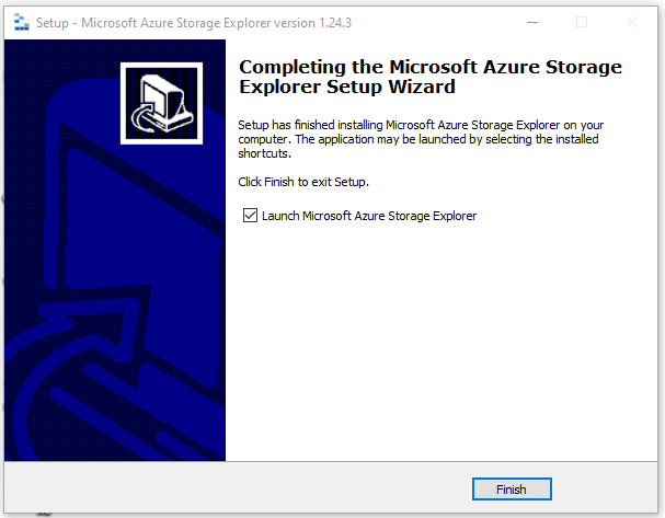 click Finish in Azure Storage Explorer wizard