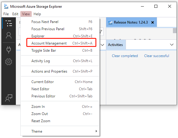 select Account Management for Azure Storage