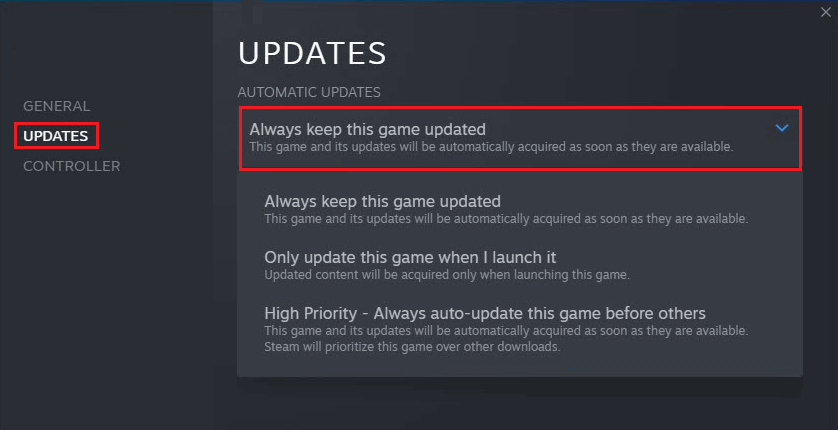 Select Always keep this game updated