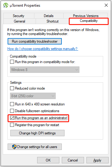 Run uTorrent as an administrator