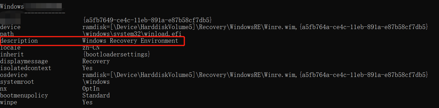 description shows Windows Recovery Environment