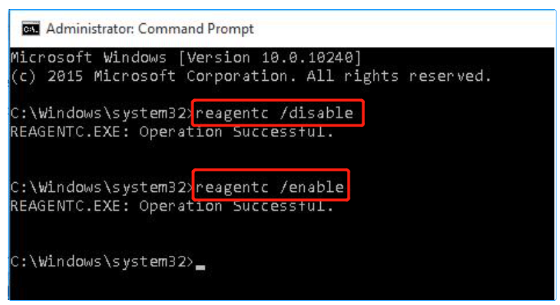 disable and enable WinRE