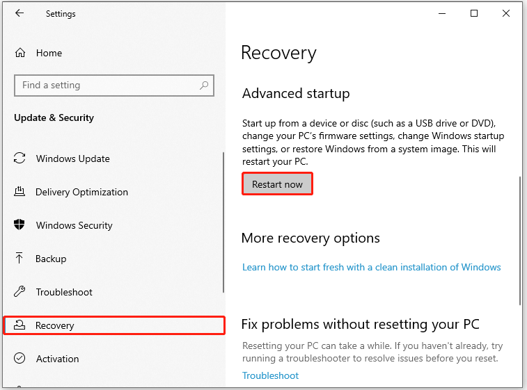Click Restart now