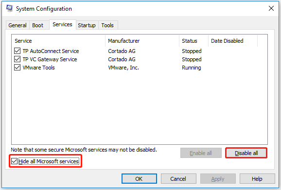 Disable services