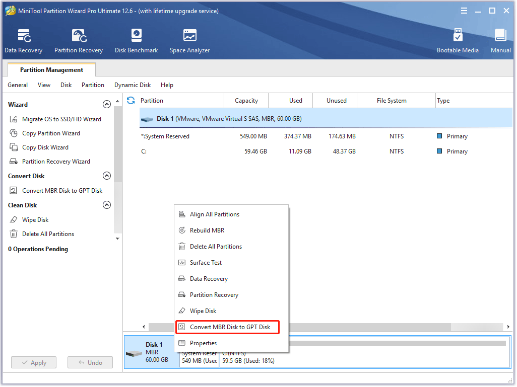 convert MBR disk to GPT disk