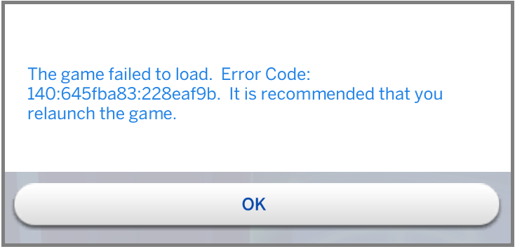 Sims 4 Error Code 140:645fba83:228eaf9b