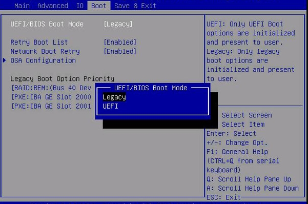 change Boot mode in BIOS settings