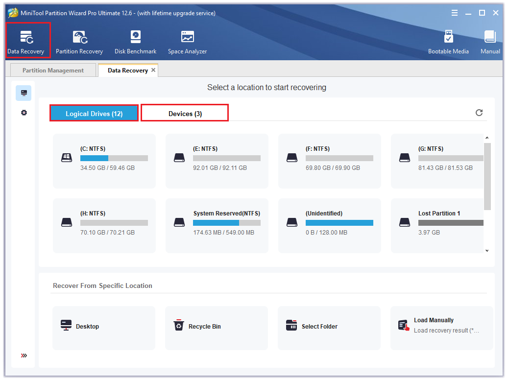 click and enter the Data Recovery page