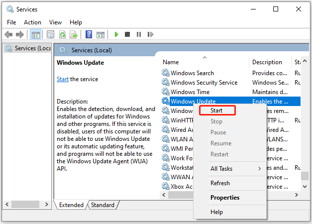 Enable the Windows Update service