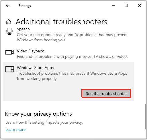 Chạy công cụ sửa lỗi Windows Store Apps