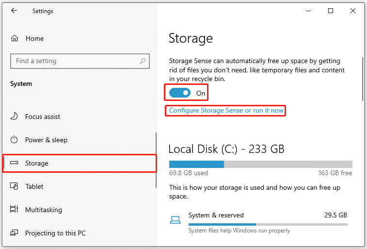 Enable Storage Sense
