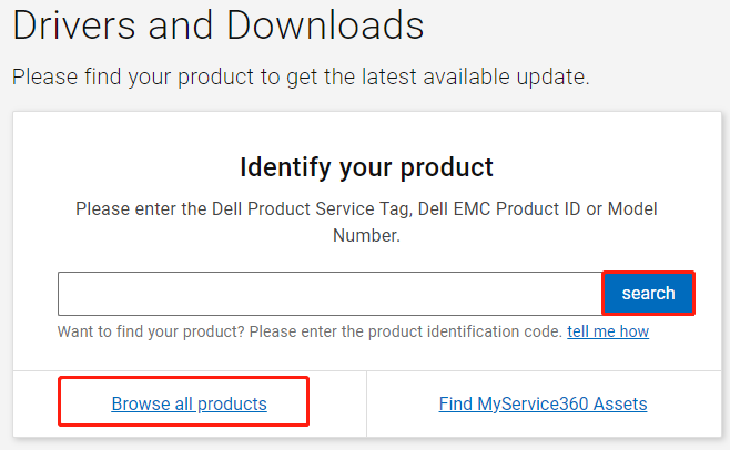 click Browse all products on Dell Support