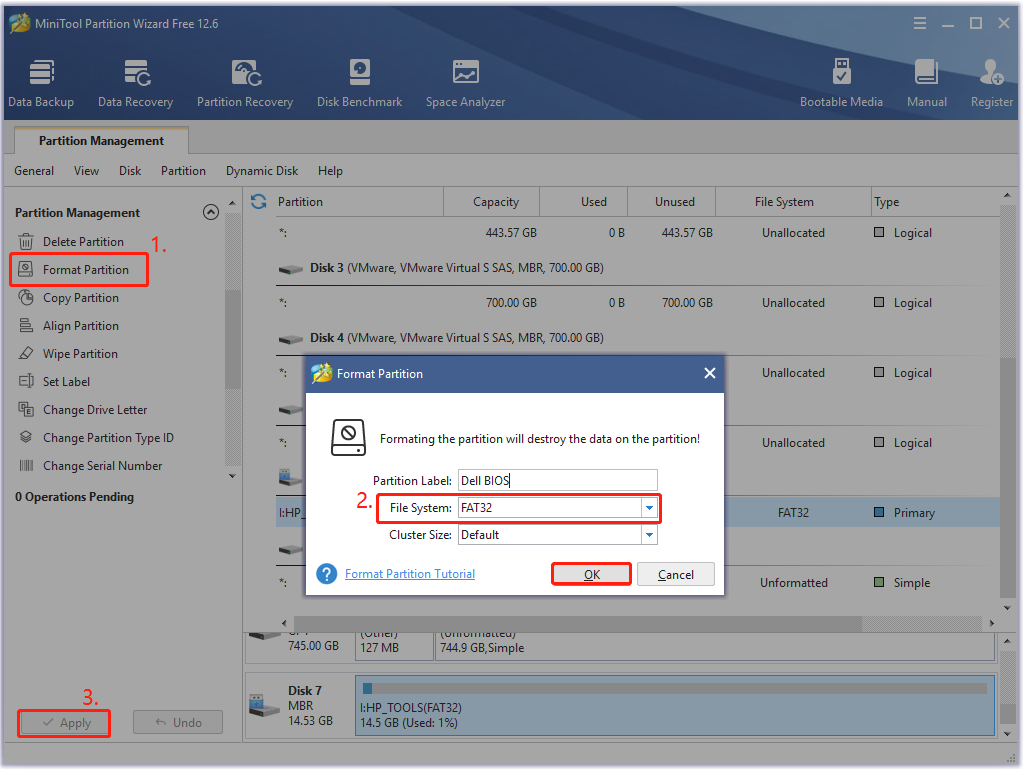 format a USB using MiniTool Partition Wizard
