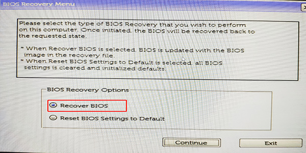 select Recovery BIOS Dell