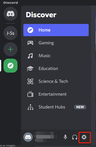 click Settings icon on Discord