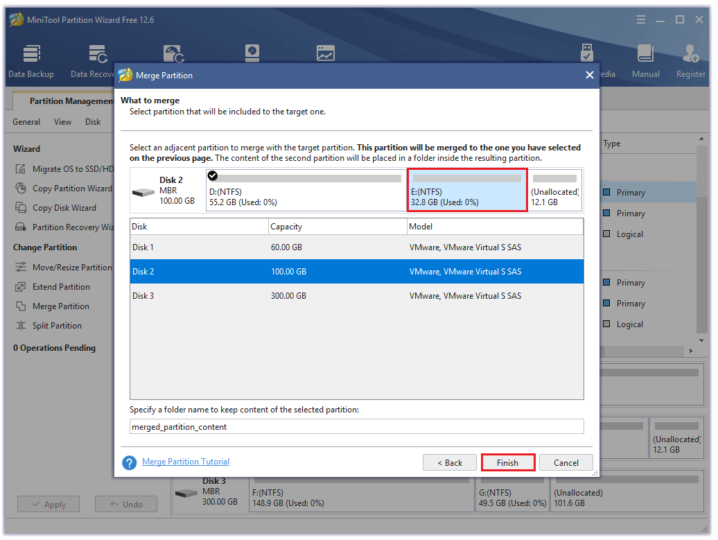 select the partition you want to merge with and click Finish