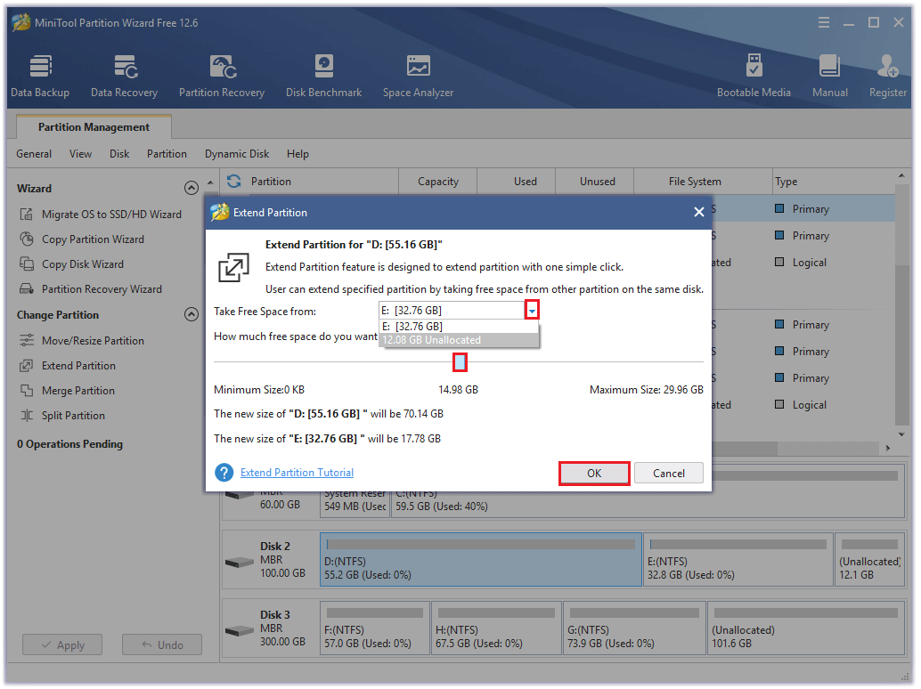 choose a partition and click OK