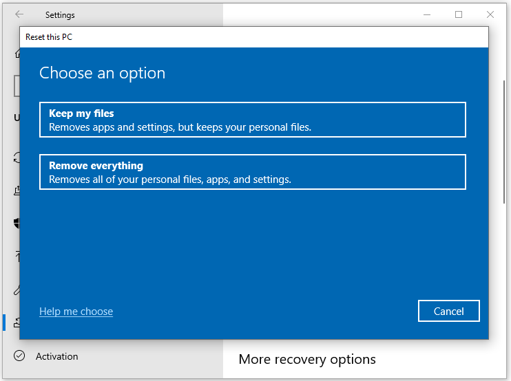 choose a reset option