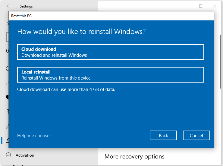 choose a way to reinstall Windows