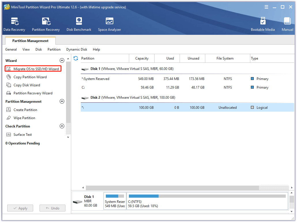 click Migrate OS to SSD/HD Wizard