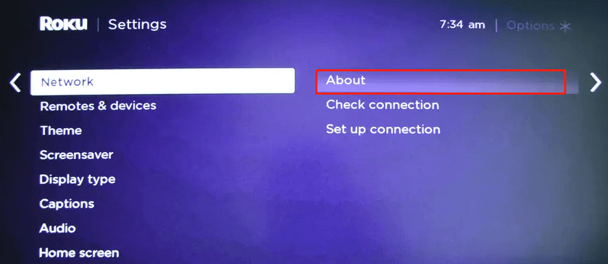 select Network on Roku
