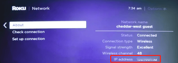 check Roku IP address