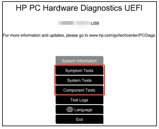 HP PC hardware diagnostics UEFI menu