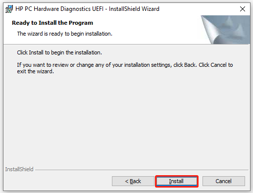 click Install in the HP PC Hardware Diagnostics Tool