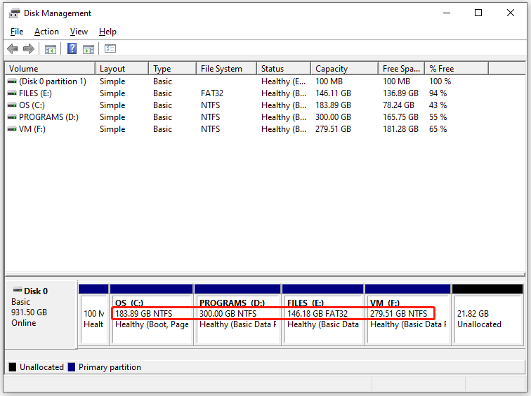 view file system in Disk Management