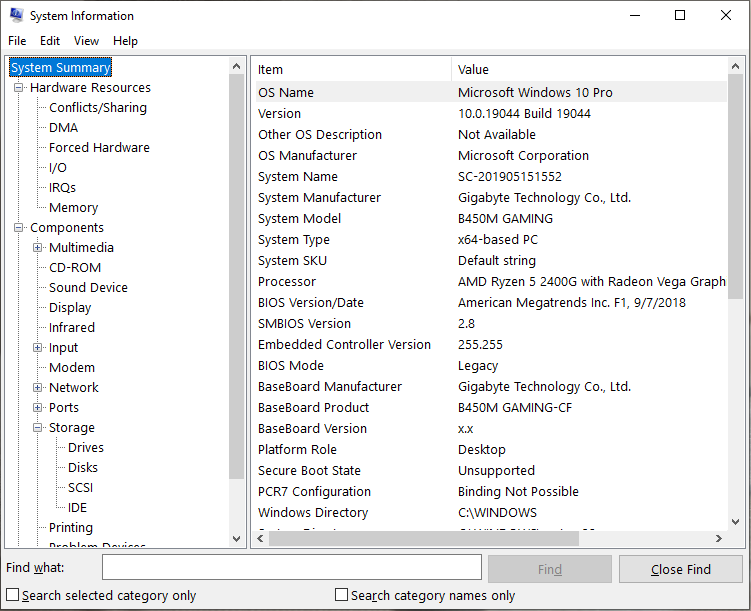 System Information Window