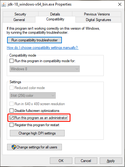 run Java as administrator