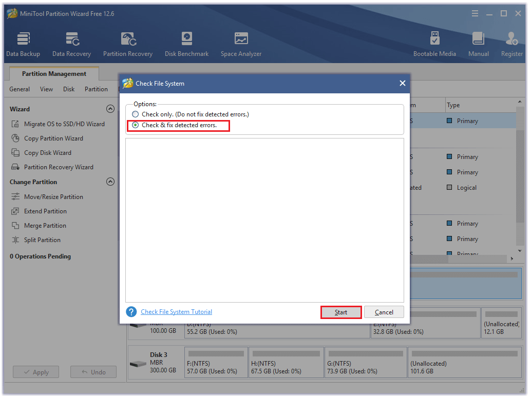 select the way to check and click Start