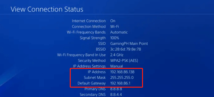 view connection status PS4