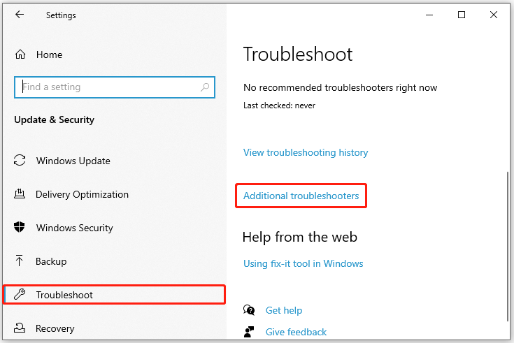 Select Additional troubleshooters