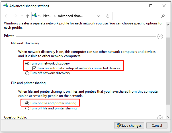 Change Advanced sharing settings