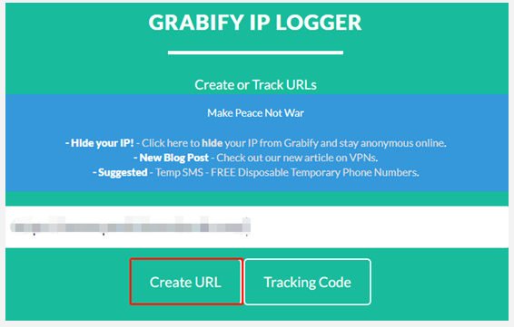 click Create URL on Grabify