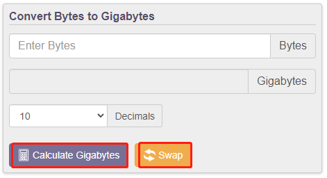 Calculate gb from bytes sale