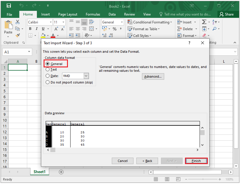 choose General as Column data format