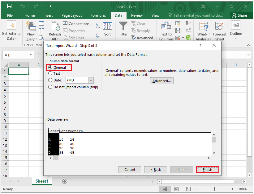 choose General as Column data format