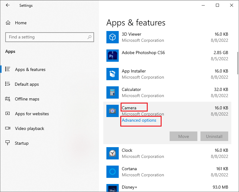select Advanced options