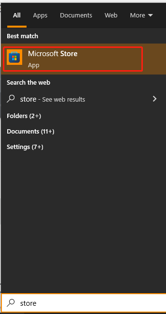 select Microsoft Store