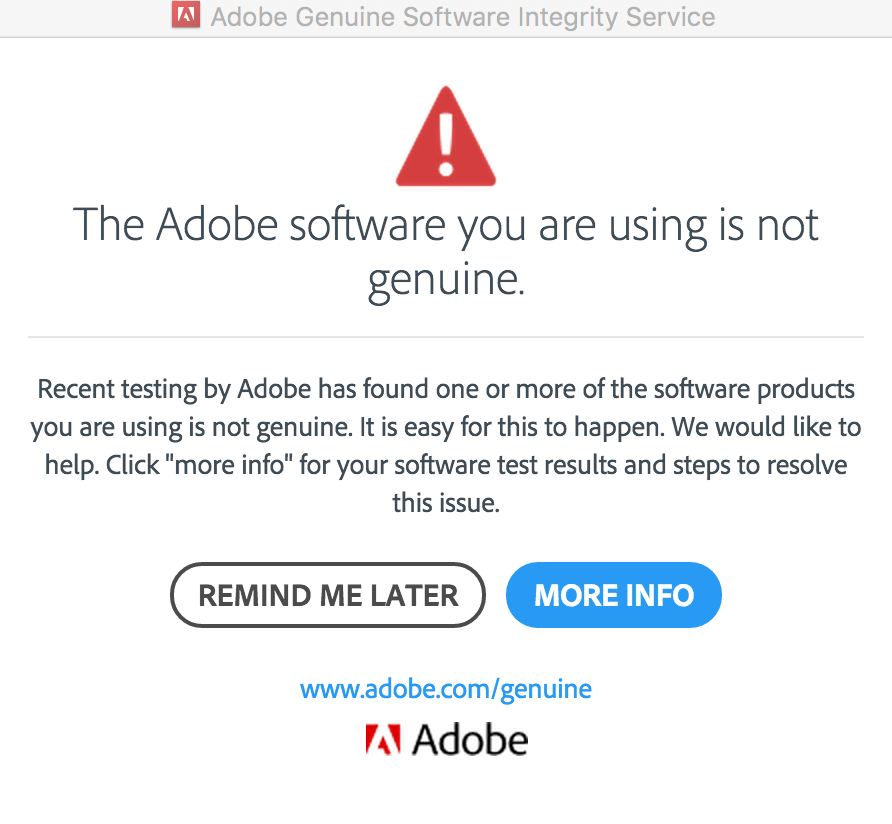 Adobe genuine software error
